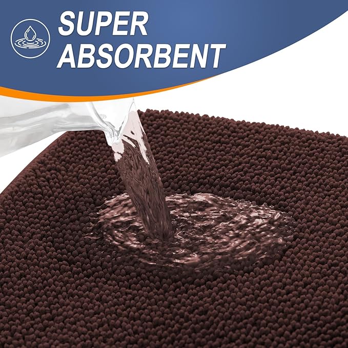 OLANLY Thick Memory Foam Bath Mat Rug 70x24, Extra Soft Absorbent Bathroom Rug, Quick Dry Bath Mats, Non-Slip, Machine Washable Carpet for Bathroom, Tub and Shower, Home Decor Accessories, Brown