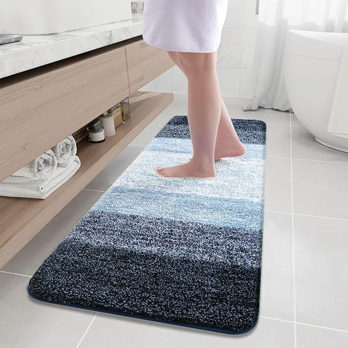 Arotive Microfiber Bathroom Rugs, Shaggy Soft and Absorbent Bath Rug, Non-Slip, Thick Plush Machine Washable Dry Bath Mats for Bathroom, Tub and Shower, 59x20, Dark Blue