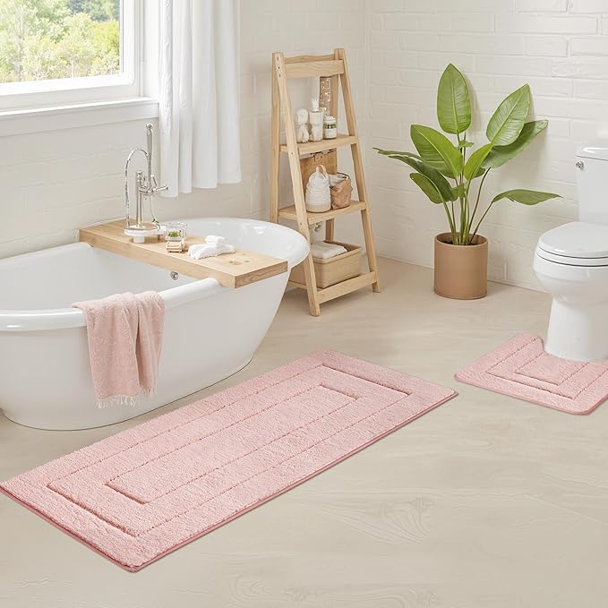 GRANNY SAYS Pink Bathroom Rugs Non Slip, 24" x 59", Large Bathroom Rugs Washable, Bath Rugs for Bath, Absorbent Bath Mats for Floor, Absorbent Shower Rug, Microfiber Bath Mat for Tub