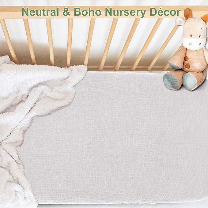 Muslin Bassinet Sheet for Baby Boy and Girl-2 Pack 17"x 33" Soft Bedside Bassinet Sheets Fitted for Rectangle, Round, Oval, Hourglass Mattress-Neutral Boho Olive Green & Beige Colors