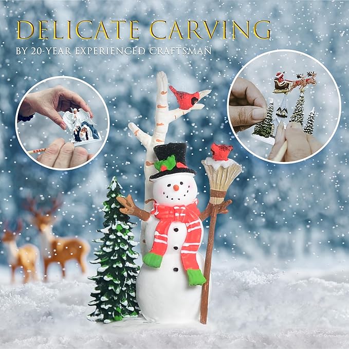 Christmas Snow Globes, 9.37" Snowman Glitter Water Lantern with 8 Songs, 6H Timer Battery & USB Powered Music Box for Christmas Decorations Indoor