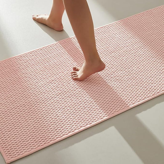 Bathroom Runner Rug, Long Bath Mat Washable Thin Quick Dry Low Pile Bathroom Runner Rugs 24 x 60 Non Slip, Pink 24"x60"