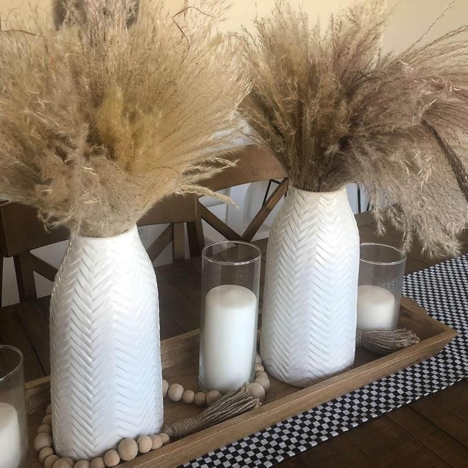 hjn White Vase for Flowers Ceramic Vase for Decor, Modern Decorative Tall Vases for Your Kitchen/Office/Living Room/Bookshelf/Mantel - White Texture(Medium
