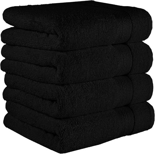 REGAL RUBY Quick-Dry 4 Pieces Black Hand Towel -Bath Linen Set - Highly Absorbent 100% Turkish Cotton -Hand Towel for Bathroom Guests Pool Gym Camp Travel College Dorm Shower