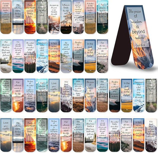 50 Pack Bookmark Christian Magnetic Bookmarks for Women Men Bible Verse Book Marker Book Lovers Page Markers for Teachers Students Reading School Office Home, Printing on 2 Side