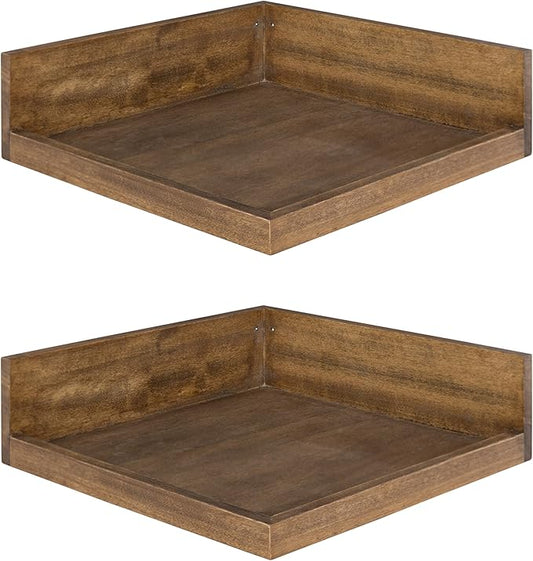 Kate and Laurel Levie Rustic Modern Floating Corner Wood Wall Shelves, 12 x 12 Inches, 2 Pack, Rustic Brown