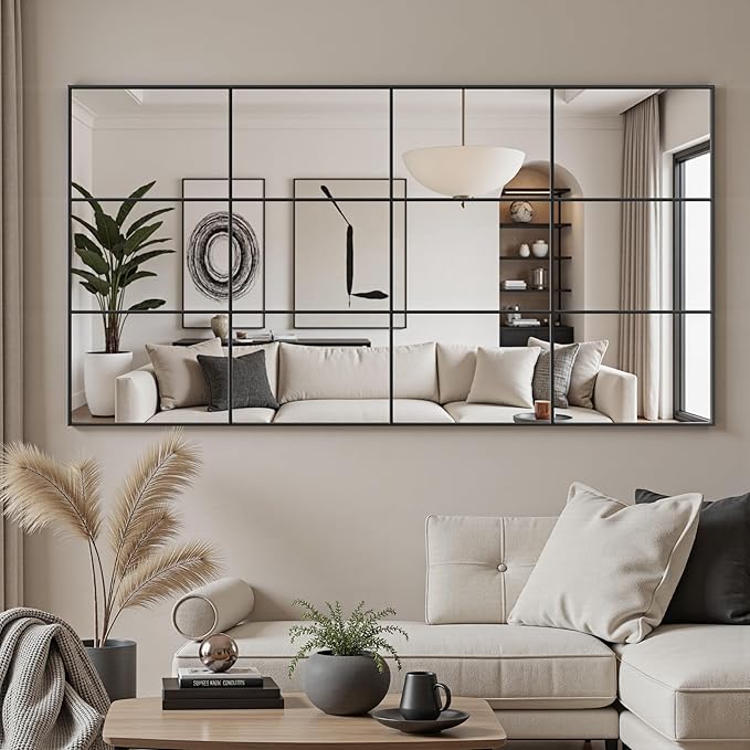 Suidia Wall Mirror, 30" x 60" Window Decorative Mirrors, Metal Framed Wall Decor Wall-Mounted Mirrors for Bedroom, Living Room, Entryway, Black