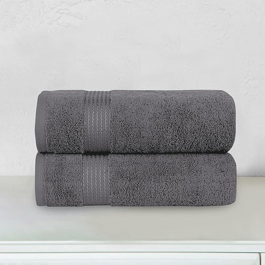 Elegant Comfort Premium Turkish Cotton 2 Pack Bath Towel Set - 27 x 54 inch, Luxurious Hotel Spa Quality 100% Turkish Cotton 2PC Bath Towel Set - Highly Absorbent - Soft Bathroom Towels, Grey