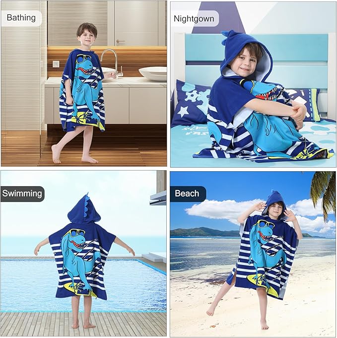 MOKANI Kids Hooded Poncho Towels, Soft & Absorbent Microfiber Beach Towel, Swimming Pool Changing Robe Bathrobe Bath Towel