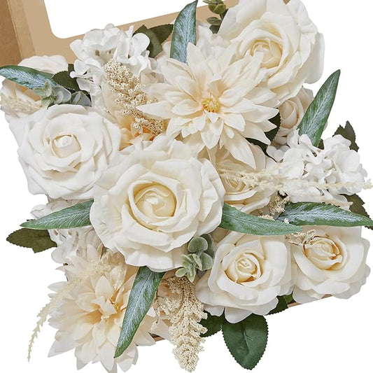 Serwalin Artificial Flowers Boho Champagne Fake Silk Flowers for DIY Wedding Bridal Bouquets, Wedding Cake Flowers for Table Centerpieces Arrangements Party Baby Shower Home Decorations