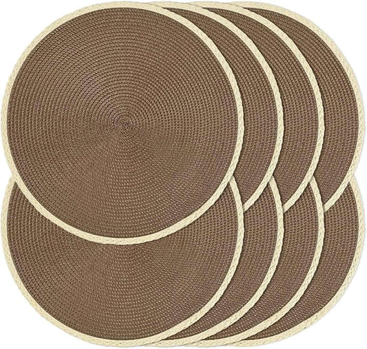 Noctiflorous Round Braided Placemats Set of 8 Table Mats 15 Inches Washable Heat Resistant for Dining Table Non-Slip Indoor Outdoor Place Mats for Easter(01 Coffee Brown 8)