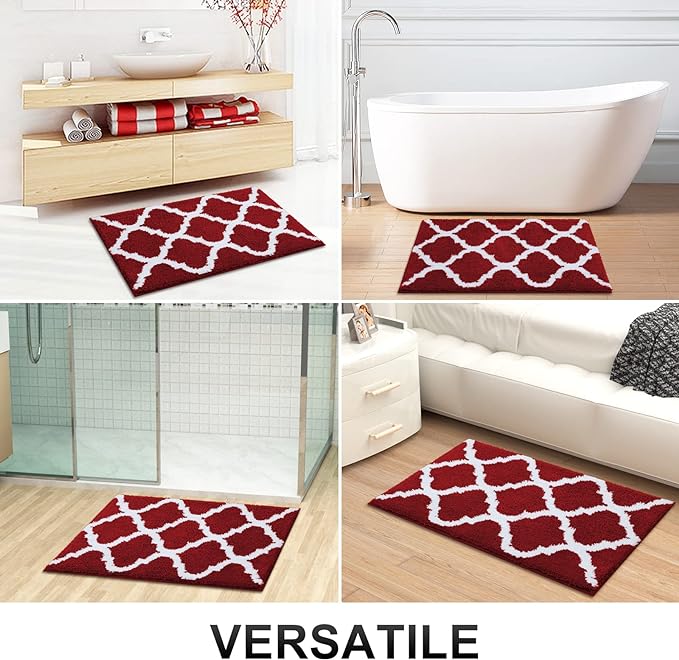 OLANLY Bathroom Rugs 71x24, Soft and Absorbent Microfiber Bath Rugs, Non-Slip Shaggy Shower Carpet, Machine Wash Dry, Bath Mats for Bathroom Floor, Tub and Shower, Burgundy