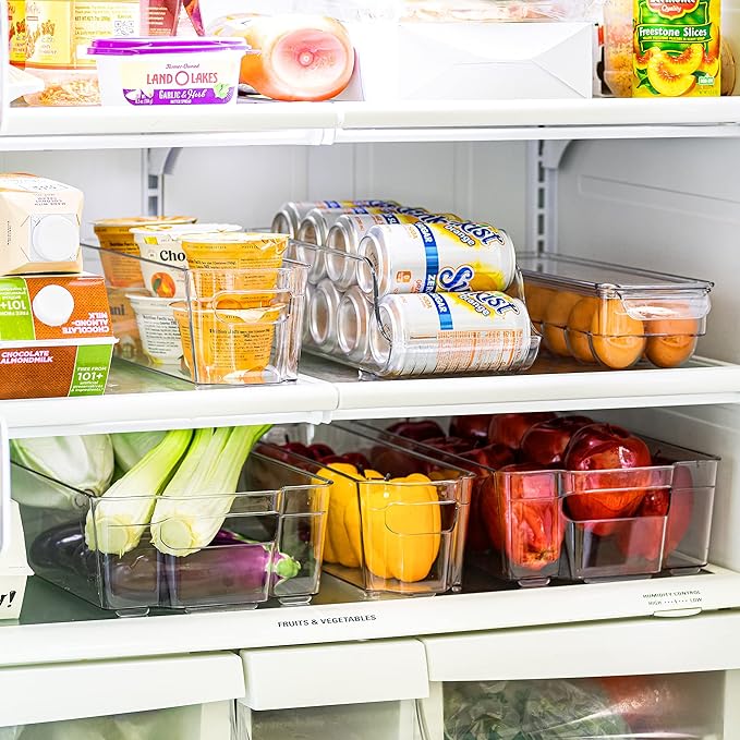 Sorbus Fridge Organizer Bins – Set of 6 Refrigerator Organizers and Storage Containers, Stackable Freezer Bins and House Essentials for New Home, BPA-Free Pantry Drawer Organizers