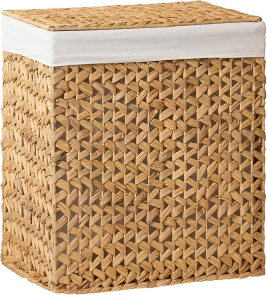 Ludmila Water Hyacinth Woven Rectangular Laundry Hamper Woven Laundry Basket with Lid - Large Wicker Basket for Clothes Storage (Natural Brown, 20.9x1x24.8 in)