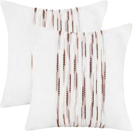 Tosleo Decorative Throw Pillow Covers 18x18 Set of 2 Boho Chenille Tufted Pillow Cover Textured Pillow Covers Striped Pillow Cases Accent Pillow Cases Farmhouse Cushion Case,Wine Red