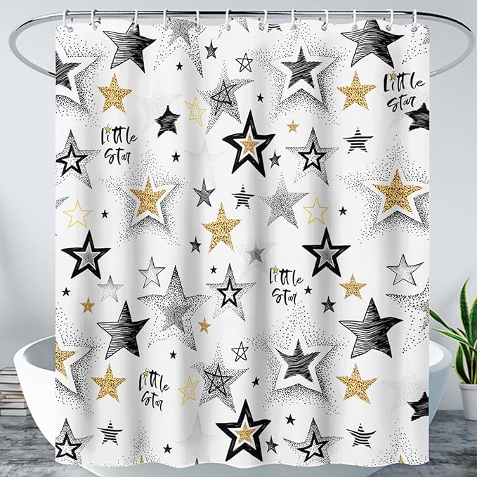 AILONEN Star Shower Curtain, Grey and Gold Tie Dye Star Bathroom Curtain,Minimalist Shower Curtain 72" W*72" H Polyester Waterproof Bathroom Curtain with 12 Hooks