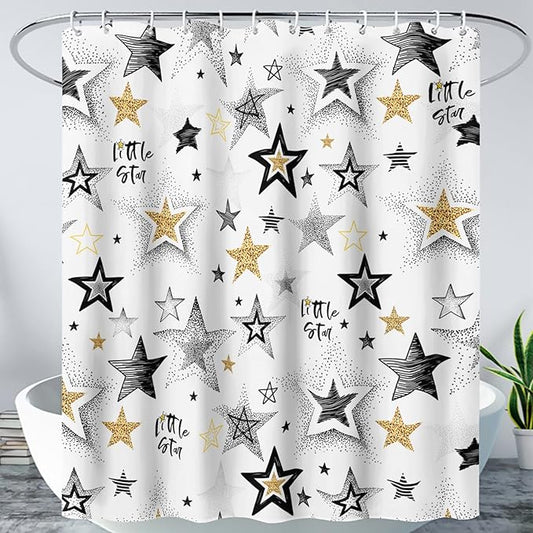 AILONEN Star Shower Curtain, Grey and Gold Tie Dye Star Bathroom Curtain,Minimalist Shower Curtain 36" W*72" H Polyester Waterproof Bathroom Curtain with 12 Hooks