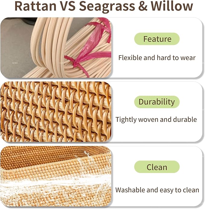 Rattan Basket With Lid,Large Storage Basket Lidded,Rattan Box For Shelf (16.5" L×12.6"W×7"H)