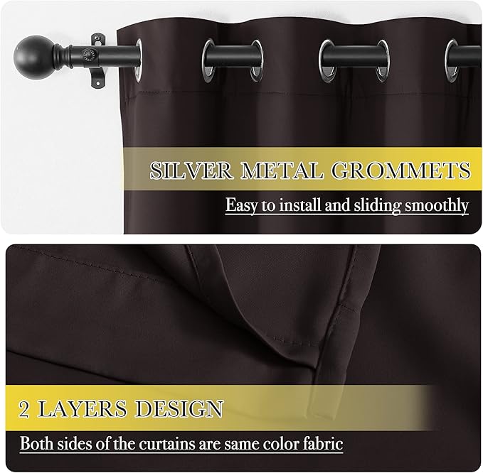 NICETOWN High-End Thermal Curtains, Full Blackout Cold Reducing Curtains 84 Inches Long for Dining Room, Soundproof Window Treatment Drapes for Hall Room, Brown, 42" Wide Per Panel, Set of 2 Panels