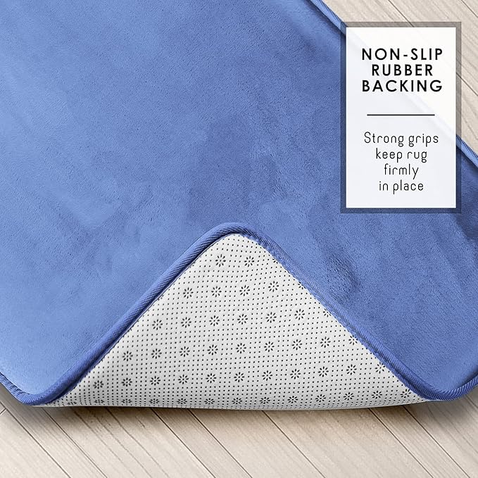 Clara Clark Bathroom Rugs, Velvet Memory Foam Bath Mat, Non-Slip, Machine Washable Bath Rugs - Dries Quickly, Ultra Soft Plush Bath Mats for Bathroom, 20 x 24, Calm Blue