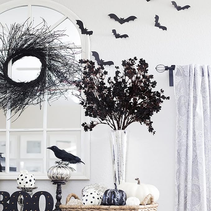 AILANDA 6PCS Artificial Flowers Baby Breath Faux Flowers Black Fake Silk Gypsophila Flowers for Autumn Home Kitchen Wedding Table Centerpiece Halloween Thanksgiving Decorations