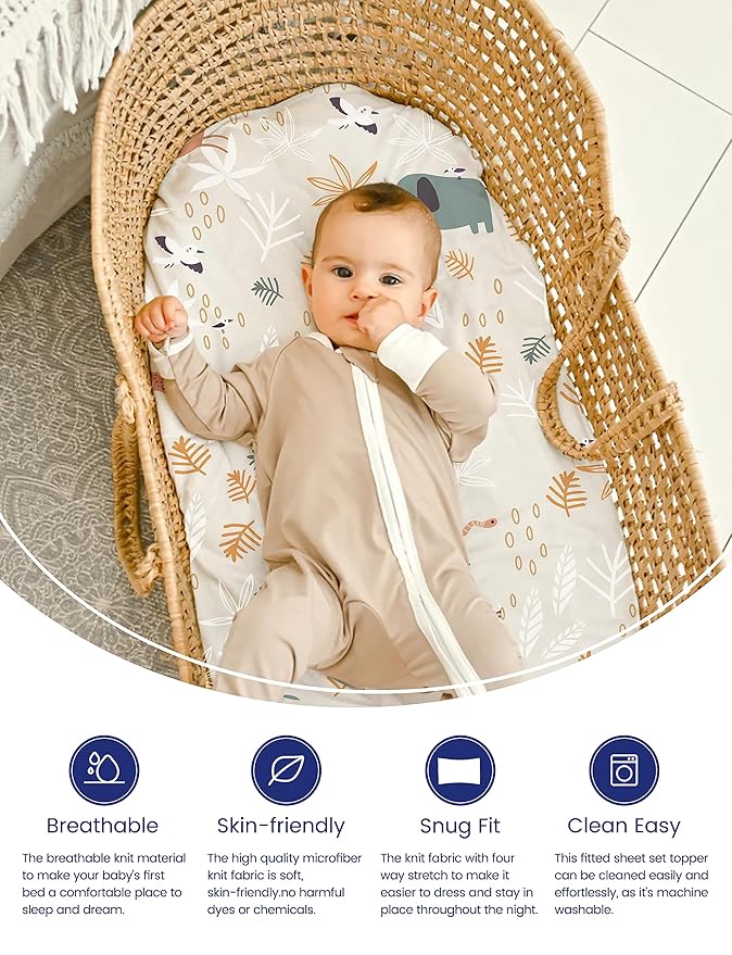 TotAha Premium Stretchy Jungle Animal Changing Pad Covers, Hypoallergenic Changing Table Cover, Silky Comfort, Buttery Soft, Calming Effect, All-Season Jersey-Knit 5'' Deep Pocket