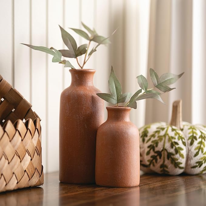 Sullivans Terracota Matte Ceramic Vase Set, Vases for Modern Home Decor, Kitchen, Bedroom, Office, Living Room, Bathroom, Shelf Centerpiece Table Decorations
