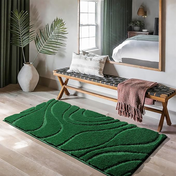 DEXDE Bathroom Rugs Runner 24 x 60 Inch, Extra Long Bathroom Rug Non-Slip, Machine Washable Bath Mats Rug,Green Soft Carpets for Bedroom Shower