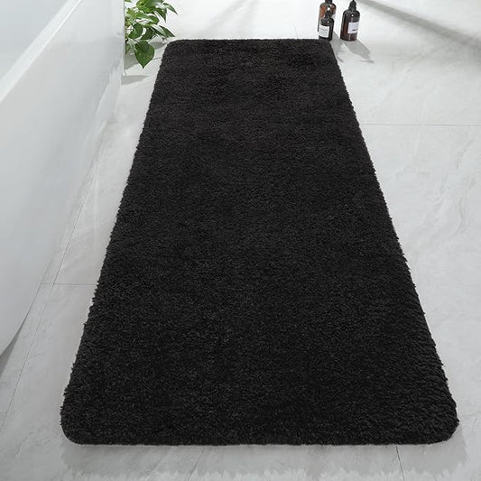 AROGAN Luxury Non Slip Bathroom Rug, Thick Soft and Absorbent Microfiber Bath Mat, Rubber Backing Quick Dry Rugs Carpets, Machine Washable Plush Mats for Shower Floor, Bathroom, 24x72 Inch Black