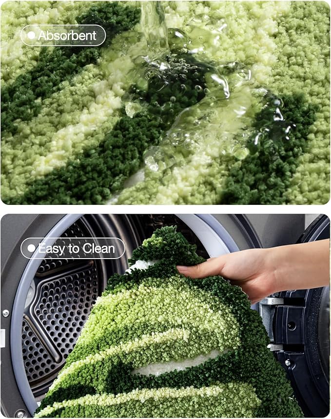 LUMI Cute Bathroom Rugs with Green Leaf Plant, Soft, Fluffy, Plush, Absorbent, Quick Dry, Non Slip, Machine Washable for Shower Floor, Bathroom, Bedroom,Kids Room, 23.5"x31.5", Monstera