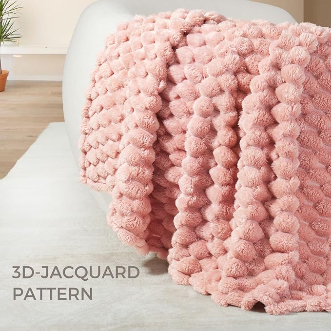 Whale Flotilla King Size Blanket for Bed with Jacquard Pattern, Fuzzy Soft Cozy Exquisite Blankets for All Season, Warm and Fluffy, 90x104 Inch, Pink