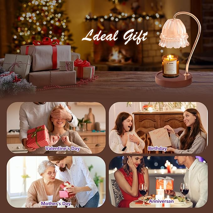 Candle Warmer Lamp with Dimmer - Electric Candle Lamp with Timer for Jar Candles Scented Candles, Plug-in Wax Warmer Lamp for Home & Office with 2 Bulb(White Peony+Black Walnut)