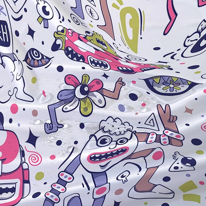 AILONEN Alien Shower Curtain,Spaceship Universe Theme Waterproof Fabric Shower Curtain Sets, 72" W*96" H Monster Robot Bathroom Decor for Boys Teens Kids