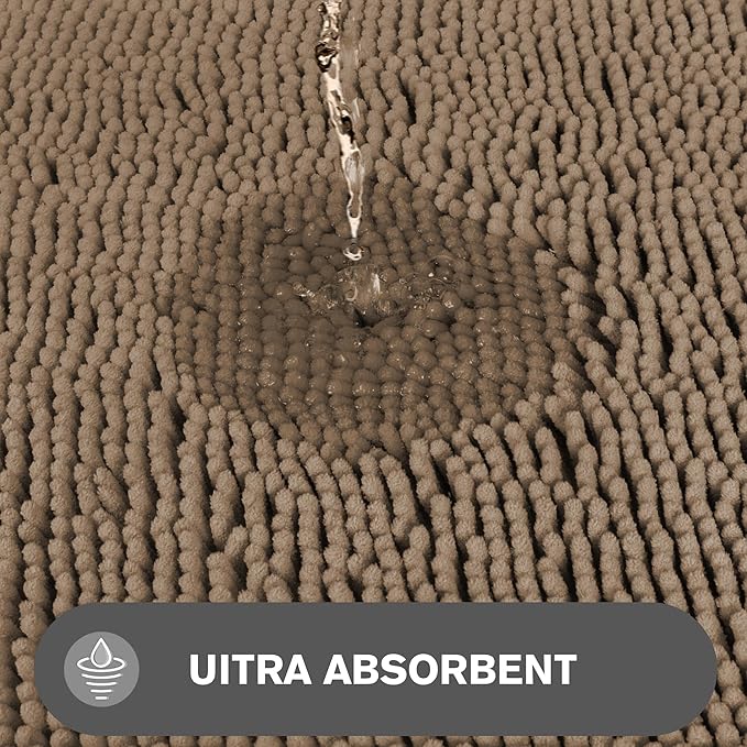 Taupe Bathroom Rugs – Absorbent and Washable Bath Mat, Non-Slip, Thick Soft Chenille Bath Rugs for Bathroom Floor, Shower, Sink - 26" x 44"