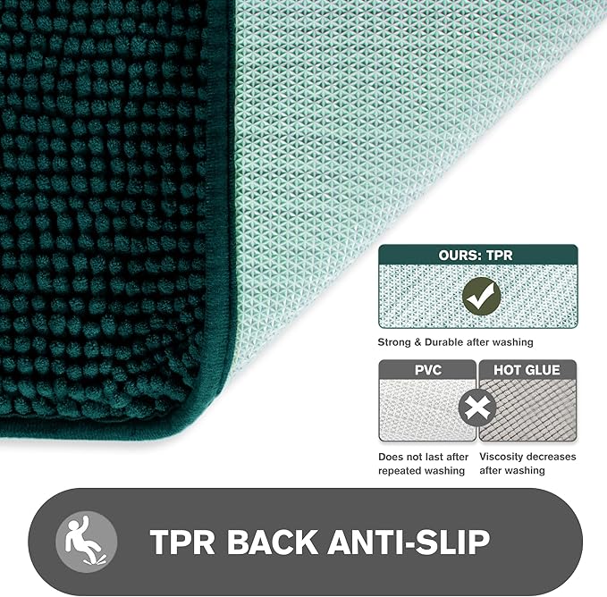 Dark Teal Bathroom Rugs Sets 2 Piece – Absorbent and Washable Bath Mat, Non-Slip, Thick Soft Chenille Bath Rugs for Bathroom Floor, Shower, Sink - 17" x 24"+20" x 32"