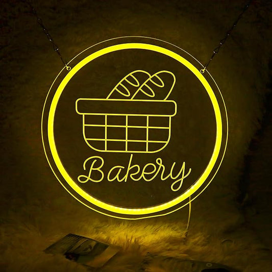 Bakery Neon Sign Bread and Baguette Bakery Neon Light Bakery LED Neon Sign for Bread shop Wall Décor Dimmable LED Neon Light for Bar Restaurant Music Concert Man Cave Game Room Wall Art 12.6"×12.6"