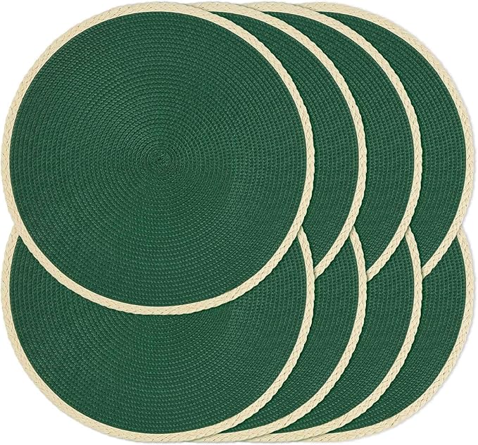 Noctiflorous Round Braided Placemats Set of 8 Table Mats 15 Inches Washable Heat Resistant for Dining Table Non-Slip Indoor Outdoor Place Mats for Easter(01 Pine Green 8)