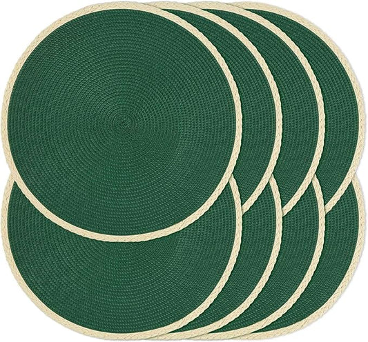 Noctiflorous Round Braided Placemats Set of 8 Table Mats 15 Inches Washable Heat Resistant for Dining Table Non-Slip Indoor Outdoor Place Mats for Easter(01 Pine Green 8)