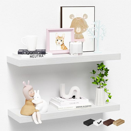 2 Packs Floating Shelves for Wall First Apartment Essentials Aesthetic Decor New Home Must Haves Girl College Student Dorm Decore Guest Room Accessories Bathroom Things Stuff House Bedroom Gifts White