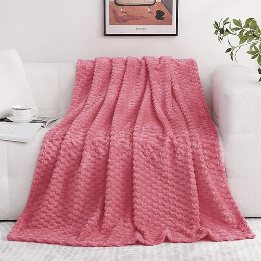 Rose Pink Throw Blanket 60"×80" inches Gifts for Mom Fuzzy 3D Jacquard Decorative Flannel Fleece Super Soft Plush Cozy Blanket for Couch Sofa Chair Lightweight