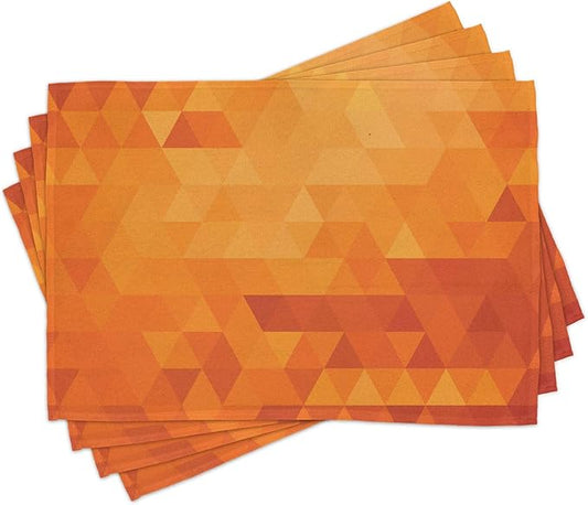 Ambesonne Orange Place Mats Set of 4, Triangle Mosaic Shapes and Patterns with Abstract Digital Pixel Like Effect Print, Washable Fabric Placemats for Dining Table, Standard Size, Orange Burnt