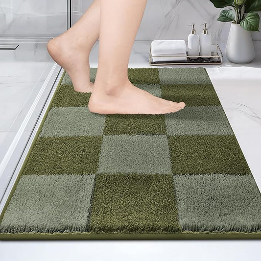 PURRUGS Bathroom Rug Non-Slip Machine Washable 20" x 30", Super Absorbent and Quick-Dry Bath Mat, Extra Soft and Plush Bath Rug for Shower, Bathtub and Sink, Sage Green & Olive Green