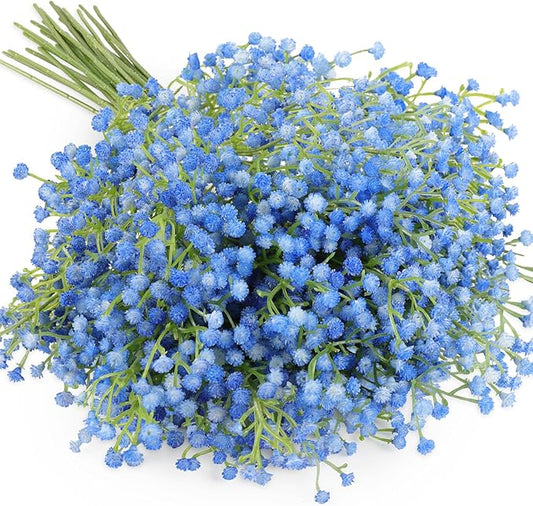 N&T NIETING Babys Breath Artificial Flowers Bulk, 10Pcs Blue Fake Gypsophila Bouquet Flowers Real Touch Faux Babies Breath Arrangement for Wedding Floral Party Home Centerpieces Vase Decoration, Blue