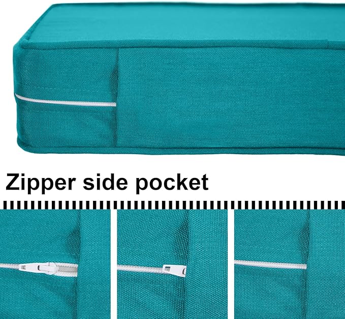 Outdoor Loveseat Cushion Set 48'' x 24'', Outdoor Cushions for Patio Furniture with Fastness Cover, Water Repellent Outdoor Seat Cushion and Couch Back Cushions for Bench, and Swing (Solid Aqua Green)