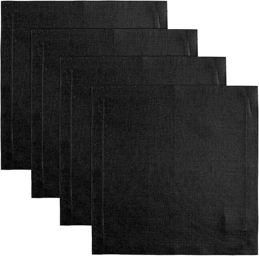 Solino Home Black Placemats Set of 4-100% Pure Linen Placemats 14 x 14 Inch for Summer - Fete, Handcrafted and Machine Washable