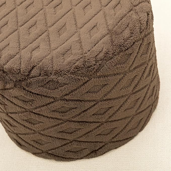 Round Pouf Ottoman Stuffed 20 x 20 x 14 Inches Boho Poof Foot Stool Home Decor Floor Pouffe Ottoman Foot Rest for Couch Sofa Bean Bag Chairs Living Room Bedroom (Dark Coffee)
