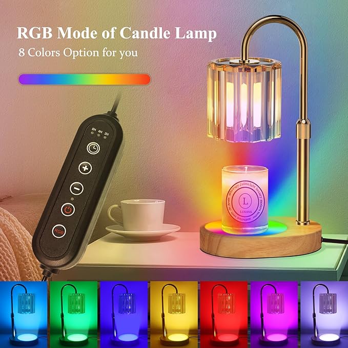 Lukasa Candle Warmer Lamp, with RGB LED Lights,Timer and Dimmer, Adjustable Height, House Warming Gifts New Home Decor, Gifts for Women Mom, Wax Melt Warmer for Scented Jar Candles
