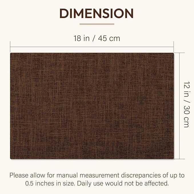 Placemats Set of 4, Dual-Layered Thickened Faux Linen Cloth Place Mats Heat Resistant Machine Washable Wrinkle Free Table Mats Indoor/Outdoor (Brown)