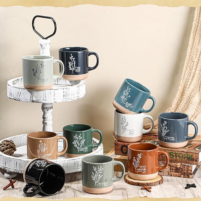 10 Pcs Christian Mugs for Women Inspirational Bible Verse Coffee Mug 13 Oz Religious Cup Ceramic Christian Cup Aesthetic Church Gift For Women Men Teacher Employee Friend (Neutral Color)