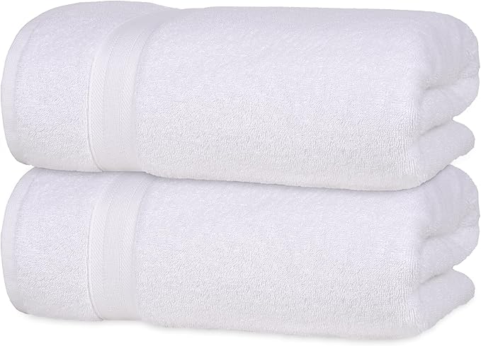 Quick-Dry, Soft & High Absorbent Jumbo Bath Sheet 35"x70" Cotton Turkish Bath Towel Set of 2 | Daily Use 100% Cotton for Bathroom, Gym & More | Bathroom Towels Set (2 Pcs, White)
